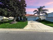 Single-story home with a two-car garage and landscaped lawn at 5336 Tidewater St, Leesburg, FL 34748