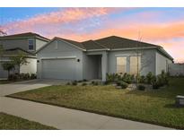 Single-story home with attached garage and landscaped lawn at 1115 Calico Pointe Cir, Groveland, FL 34736