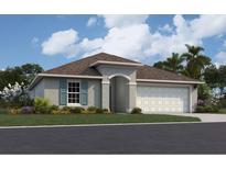 One-story home with gray siding, brown roof, and a two-car garage at 2827 Supermarine Rd, Tavares, FL 32778