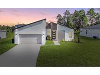 Modern house exterior, featuring a clean design and a well-manicured lawn at 266 Hyacinth Ct, Kissimmee, FL 34759