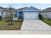 Charming blue two-story home with a white garage door and landscaped front yard at 1754 Eagle Hammock Blvd, Eagle Lake, FL 33839