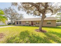 Brick ranch home with a large oak tree in the front yard at 2526 Arlington Ave, New Smyrna Beach, FL 32168