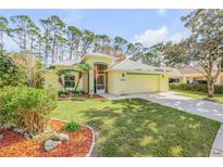 Bright yellow house with a landscaped lawn and driveway at 2853 Turnbull Estates Dr, New Smyrna Beach, FL 32168