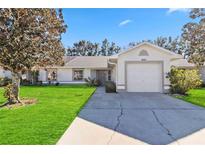 Single-story home with a two-car garage and well-maintained lawn at 3313 Celena Cir, St Cloud, FL 34769