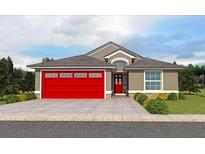 One-story home with red garage door and landscaping at 7629 Riverside Pl, Orlando, FL 32810