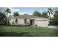 One-story home with a two-car garage and well-manicured lawn at 1115 St. Michel Way, Poinciana, FL 34759