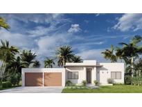 Modern house with attached garage and wood garage doors, surrounded by palm trees at 0 E Wisconsin Ave, Deland, FL 32724