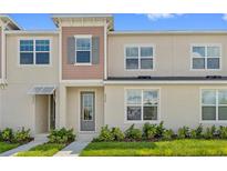 Modern two-story townhome with gray door and landscaping at 2330 Zaballina Pl, Kissimmee, FL 34747