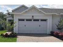Two-car garage with landscaping and a paved driveway at 2331 Datura Loop, St Cloud, FL 34772