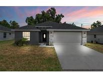 Modern two-car garage home with stone accents at 43 S Kentucky Ave, Umatilla, FL 32784