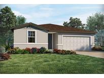 One-story home with attached garage, landscaping, and a neutral color scheme at 1725 Forest Run Ln, Auburndale, FL 33823