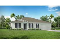 One-story house with a garage, landscaping, and palm trees at Unknown Great Yarmouth Ct, Kissimmee, FL 34758