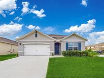 Single-story home with a two-car garage and neatly landscaped front yard at 1502 Jadewood Way, Kissimmee, FL 34744