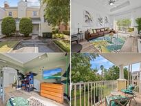 Two-story townhome with light yellow exterior, landscaping, and parking at 7502 Seven Eagles Way, Reunion, FL 34747