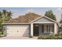 New construction home with two-car garage and blue siding at 1145 Brimstone Cir, Winter Haven, FL 33884