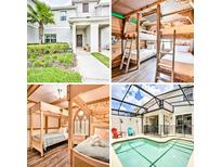 Multi-image showcasing home exterior, pool, and themed bedrooms at 8988 Stinger Dr, Champions Gate, FL 33896