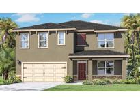 Two-story home with beige exterior, neutral accents and a two-car garage at 33455 Tacking Way, Sorrento, FL 32776