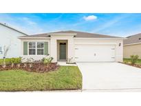 One-story home with a two-car garage, landscaping, and a neutral color palette at 996 Bear Hammock Dr, Umatilla, FL 32784