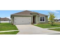 One story house with a green exterior, two car garage, and manicured lawn at 1117 Star Ruby Ln, Winter Haven, FL 33880
