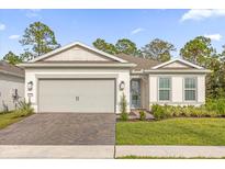 One-story home with gray siding, a two-car garage, and a landscaped yard at 2479 Pine Preserve Ct, Saint Cloud, FL 34771