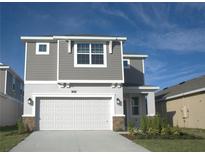 Two-story house with gray siding, white garage door, and landscaping at 2306 Amorie Dr, Kissimmee, FL 34746