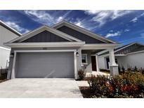 Gray one-story house with gray garage door, landscaping, and a light-colored walkway at 2343 Amorie Dr, Kissimmee, FL 34746