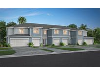 Three-unit townhome building with attached garages and neutral color scheme at 3328 Pondside Way, Sanford, FL 32773