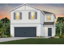 Two-story house with a gray-blue door and dark gray garage door at 3022 Norcott Dr, Davenport, FL 33837