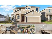 Two-story house with a three-car garage and a brick paver driveway at 488 Sapphire Dr, Davenport, FL 33837