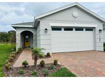 Newly constructed home with a two-car garage and landscaped walkway at 3185 Songbird Cir, Harmony, FL 34773