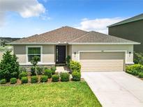 Tan house with a two-car garage and landscaped front yard at 8857 Sw 50Th Ter, Ocala, FL 34476