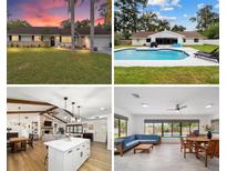 Updated single-story home with a landscaped lawn and palm trees at sunset at 3640 Se 24Th Ave, Ocala, FL 34471