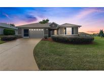 Two-car garage, well maintained lawn, and a welcoming front entrance at 17430 Se 110Th Ter, Summerfield, FL 34491