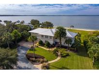 Luxury waterfront home with expansive lawn, palm trees, and private dock at 12757 Se 143Rd Ave, Ocklawaha, FL 32179