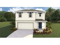 Two-story house with a two-car garage, landscaping, and a blue front door at 8686 Sw 44Th Ter, Ocala, FL 34476