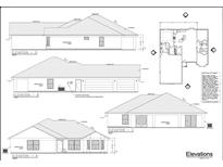 Architectural drawings showing front, rear, left, and right exterior elevations of the house at 00 Fisher Way, Ocklawaha, FL 32179