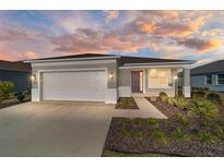 One-story home with gray exterior, two-car garage, and landscaped yard at 9002 Sw 75Th Loop, Ocala, FL 34481