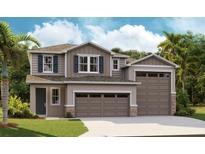 Two-story house with gray siding, two-car garage, and landscaping at 3860 Bannock Ave, Tavares, FL 32778