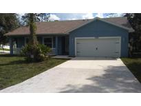 Blue house with white garage door and driveway at 106 Sparrow Ct, Kissimmee, FL 34759
