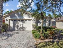 Tan one-story house with two-car garage, paved driveway, and landscaped yard at 200 Grand Canal Dr, Kissimmee, FL 34759