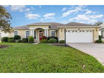 One-story house with a red door and two-car garage at 24429 Madewood Ave, Leesburg, FL 34748
