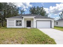Newly constructed home with a white exterior, gray roof, and a two-car garage at 1312 Congo Dr, Poinciana, FL 34759