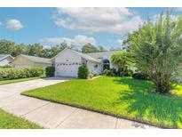Single-story house with a two-car garage and well-maintained lawn at 3836 Long Grove Ln, Port Orange, FL 32129