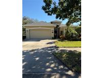 One-story house with a tan exterior, two-car garage, and landscaping at 101 Avenham Dr, Deland, FL 32724