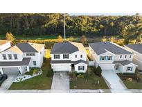 Aerial view of houses and street scene at 1029 River Otter Way, Deland, FL 32720
