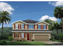 Two-story house with brown siding, red shutters, and a two-car garage at 360 Crossings Ave, St Cloud, FL 34771