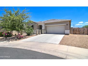 Single story home with a two-car garage and well-manicured landscaping at 19731 N Ben Ct, Maricopa, AZ 85138