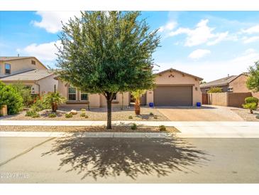 Single story home with landscaped front yard and two-car garage at 21487 E Arroyo Verde Dr, Queen Creek, AZ 85142