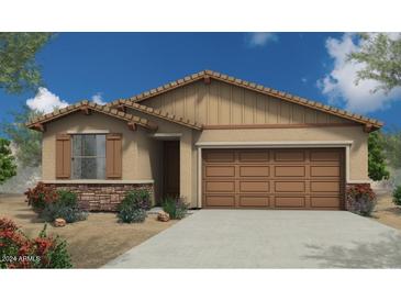 One-story home with brown garage door and landscaping at 18252 W Cielo Grande Ave, Surprise, AZ 85387