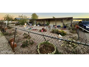 Landscaped backyard with gravel, chain link fence, and various plants at 7113 W Wanda Lynn Ln, Peoria, AZ 85382